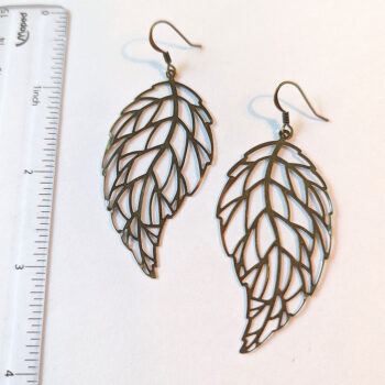 Antique Bronze Large Cutout Filigree Leaf Earrings - Image 2