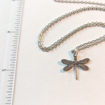 Small Antique Silver Dragonfly Vintage Style Necklace - Image 2