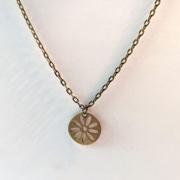 Antique Bronze Daisy Disk Flower Vintage Style Necklace