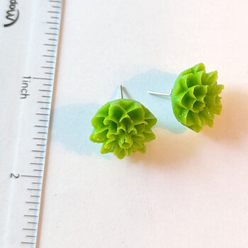 Lime Green Chrysanthemum Flower Stud Earrings - Image 3