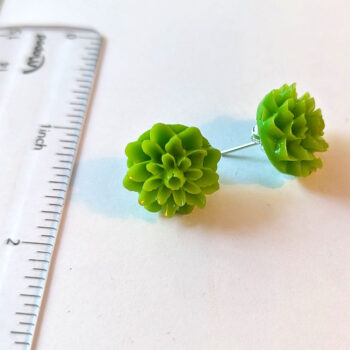 Lime Green Chrysanthemum Flower Stud Earrings - Image 2