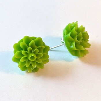 Lime Green Chrysanthemum Flower Stud Earrings