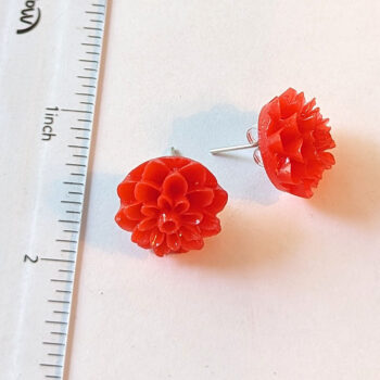 Red Chrysanthemum Flower Stud Earrings - Image 3