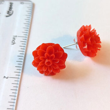 Red Chrysanthemum Flower Stud Earrings - Image 2