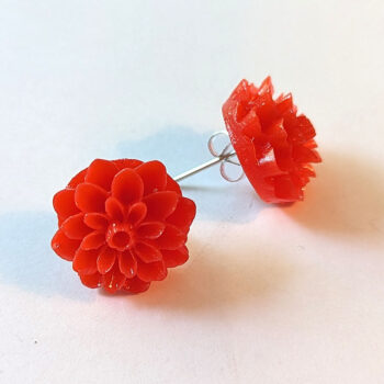 Red Chrysanthemum Flower Stud Earrings