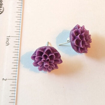 Purple Chrysanthemum Flower Stud Earrings - Image 3