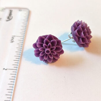 Purple Chrysanthemum Flower Stud Earrings - Image 2