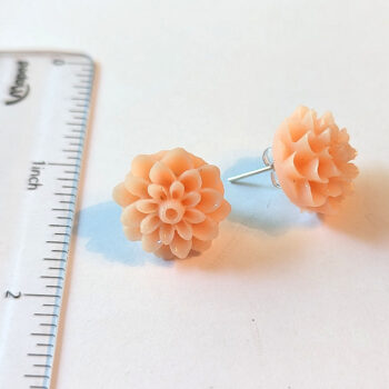 Peach Chrysanthemum Flower Stud Earrings - Image 3