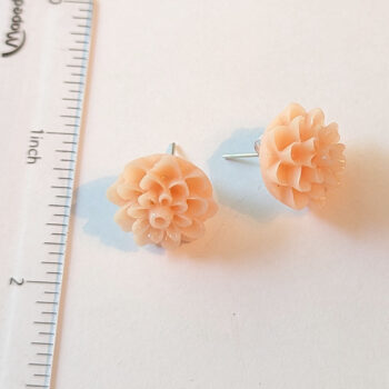 Peach Chrysanthemum Flower Stud Earrings - Image 2