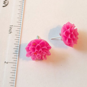 Hot Pink Chrysanthemum Flower Stud Earrings - Image 3