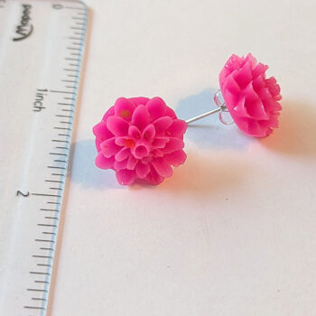 Hot Pink Chrysanthemum Flower Stud Earrings - Image 2