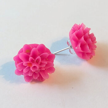 Hot Pink Chrysanthemum Flower Stud Earrings