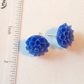 Royal Blue Chrysanthemum Flower Stud Earrings - Image 3