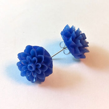 Royal Blue Chrysanthemum Flower Stud Earrings