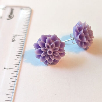 Lilac Purple Chrysanthemum Flower Stud Earrings - Image 2