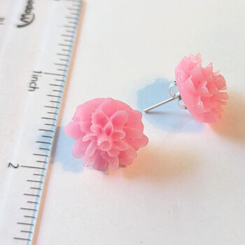 Pink Chrysanthemum Flower Stud Earrings - Image 2