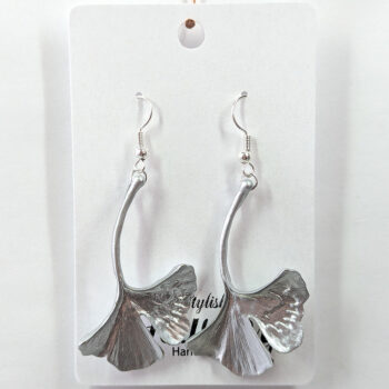 Silver Ginkgo Biloba Leaf Earrings - Image 4