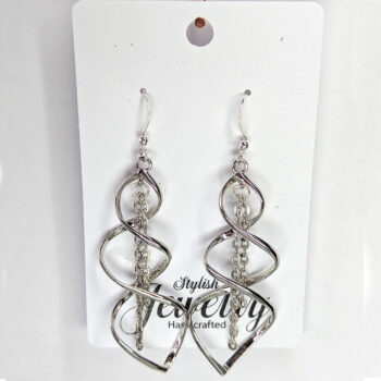 Silver Spiral With Chain Earrings - Image 5