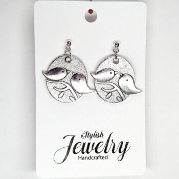 Antique Silver Partridge Love Birds Vintage Style Earrings - Image 8