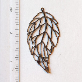 Large Cutout Filigree Leaf Pendant Antique Copper - Image 2