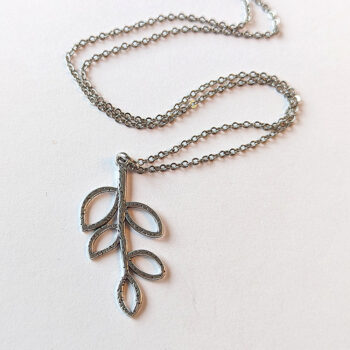 Antique Silver Hollow Cutout Leaves Branch Necklace - Image 9