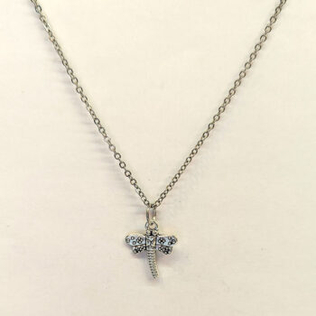 Antique Silver Small Dragonfly Vintage Style Necklace - Image 2