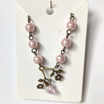 Antique Bronze Flowers Pink Beads Vintage Style Necklace - Image 3