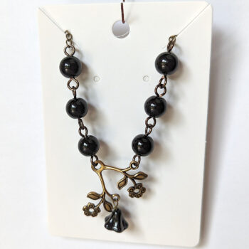 Antique Bronze Flowers Black Beads Vintage Style Necklace - Image 3