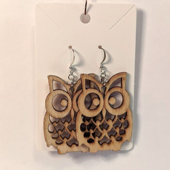 Large Natural Owl Laser Cut Wood Earrings - Image 4