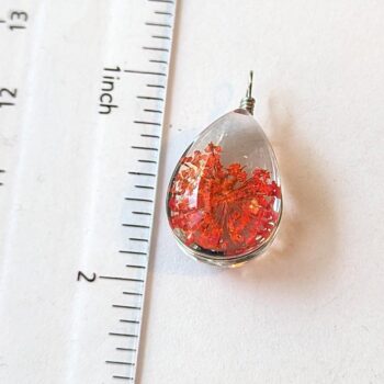 Teardrop Real Dried Red Flowers Resin Pendant Silver - Image 2