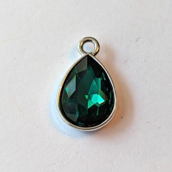 May Birthstone Dark Green Glass Rhinestone Teardrop Charm - Image 3