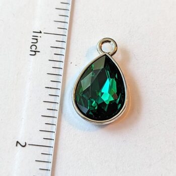 May Birthstone Dark Green Glass Rhinestone Teardrop Charm - Image 2