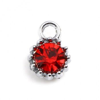 July Birthstone Red Faceted Glass Rhinestone Charm Silver