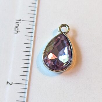 June Birthstone Mauve Glass Rhinestone Teardrop Charm - Image 2