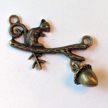 Squirrel Branch Acorn Pendant / Connector Antique Bronze