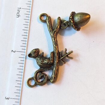 Squirrel Branch Acorn Pendant / Connector Antique Bronze - Image 2