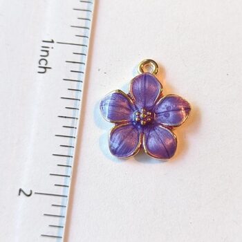 Purple Flower Enamel Charm Gold - Image 3