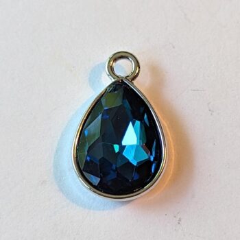 March Birthstone Lake Blue Glass Rhinestone Teardrop Charm - Image 3