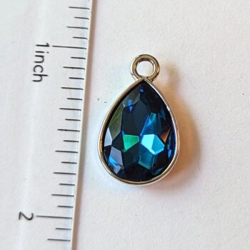 March Birthstone Lake Blue Glass Rhinestone Teardrop Charm - Image 2