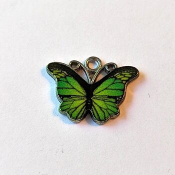 Green Butterfly Enamel Charm Silver