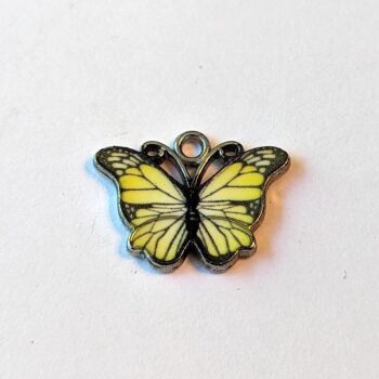 Yellow Butterfly Enamel Charm Silver