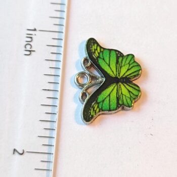 Green Butterfly Enamel Charm Silver - Image 3