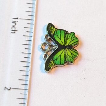 Green Butterfly Enamel Charm Silver - Image 2