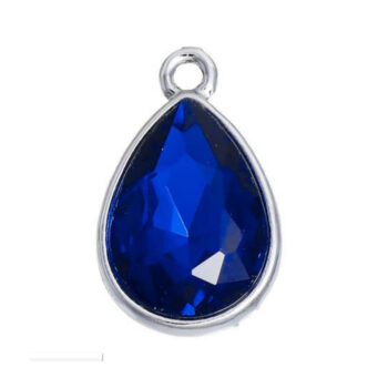 December Birthstone Lak Blue Glass Rhinestone Teardrop Charm