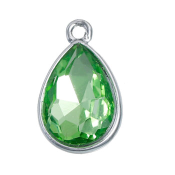 August Birthstone Green Glass Rhinestone Teardrop Charm