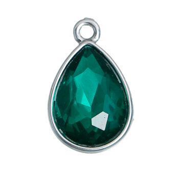 May Birthstone Dark Green Glass Rhinestone Teardrop Charm