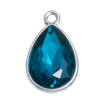 March Birthstone Lake Blue Glass Rhinestone Teardrop Charm