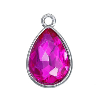 October Birthstone Pink Glass Rhinestone Teardrop Charm