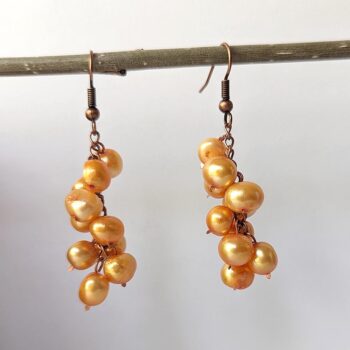 Antique Copper Gold Freshwater Pearls Earrings