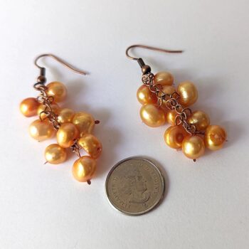 Antique Copper Gold Freshwater Pearls Earrings - Image 2